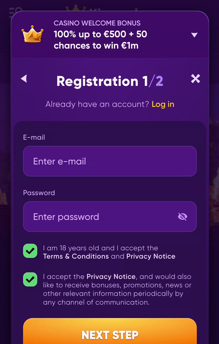 Kingmaker reģistrācija 2